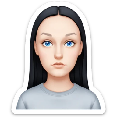 female, wearing grey sweatshirt, long black hair sticker
