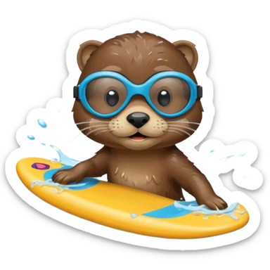 A sleek otter swimmer wearing goggles, splashing through the pool with tiny floating kickboard. sticker
