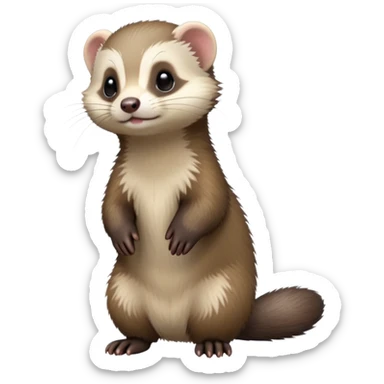 cinematic-[ferret]-realistic-full- long elongated body-standing-emoji,-tiny-paws-tucked-close,-head-tilted-dramatically,-fluffy-[sable]-fur,-simplified-yet-realistic-focused-features,-highly-detailed,-glowing-with-an-almost-sarcastic-glow sticker