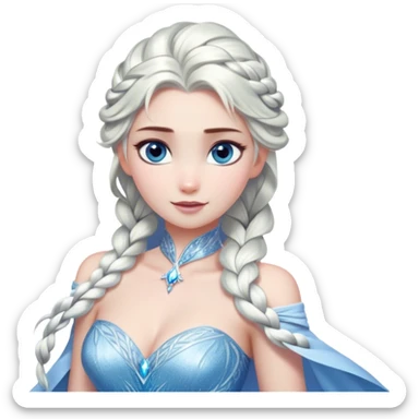 Cinematic Stunning Elsa Portrait Emoji, Ice-blue gown shimmering, platinum hair flowing in a graceful braid, piercing blue eyes glowing with icy magic, an aura of regal power and breathtaking beauty, frozen elegance at its finest! sticker