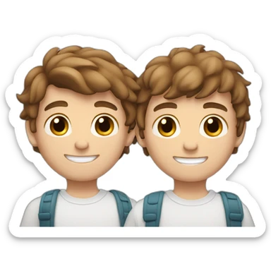 2 White teenagers brothers brown hair, holding shoulders , smiling sticker