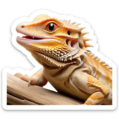 Cinematic Cute Yawning Bearded Dragon Portrait Emoji, Head tilted slightly with a dramatic, wide-open yawn, showcasing a soft, textured scaled hide with its spiky beard partially drooped and eyes barely open in drowsy contentment, Simplified yet irresistibly adorable features, highly detailed, glowing with a soft, cozy glow, high shine, relaxed yet expressive, stylized with a touch of reptilian whimsy, bright and endearing, soft glowing outline, capturing the essence of a sleepy yet affectionate dragon, so drowsy it feels like it could stretch out of the screen and curl up for a nap! sticker