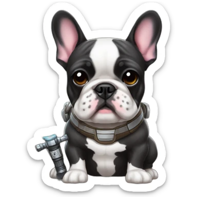 brindle french bulldog with lightsaber sticker