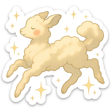 Add sparkles around the vanilla cloud doe with rosy cheeks, floating with grace, in Ghibli style, with no background. sticker