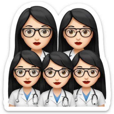 Genera emogis de 4 cuatro enfermeras de cabello negro largo, entre ellas que una tenga lentes y otra un lunar encima de los labios sticker