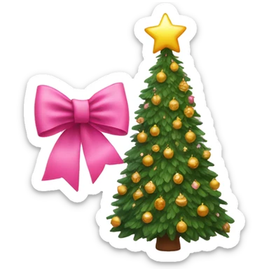 Pink bow on christmas tree sticker