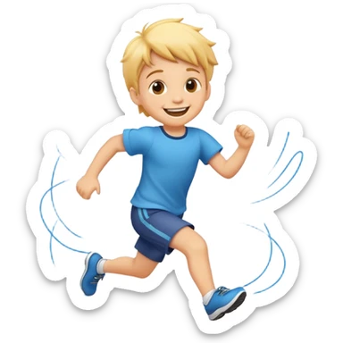 child running with a big smile, cheerful and energetic, motion lines to show action sticker