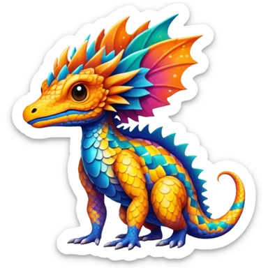 a vibrant colorful edgy vernid-fionbri-creature with splash-scales-patterns full body sticker