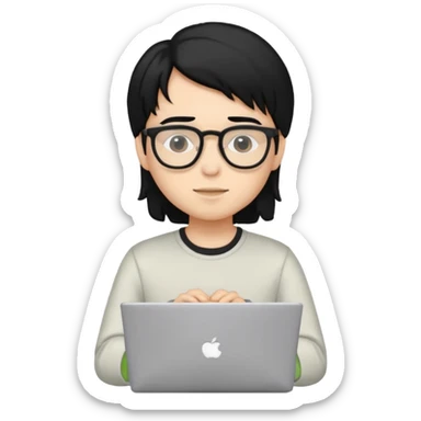 un estudiante con lentes y su laptop CON CAMISA MANGA LARGA Y CABELLO NEGRO sticker