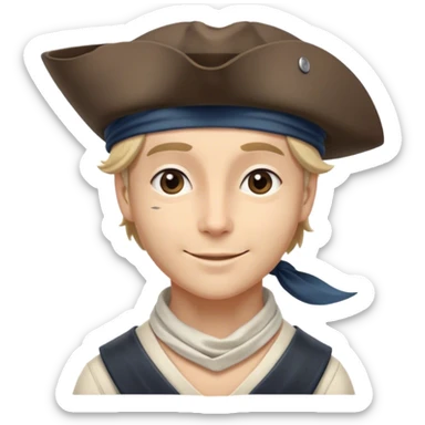 Clash of Clans aesthetic: Beautiful and Majestic Pirate Portrait Emoji, Rendered in serene confidence with a gentle, enigmatic smile and a regal tricorn hat, showcasing a distinguished, weathered build with a timeless bandana and soft, wise eyes in natural skin tone, Simplified yet exquisitely endearing features, highly detailed, glowing with a soft, drowsy maritime light, high shine, calm and heroic, stylized with an air of legendary seafaring elegance, soft glowing outline, capturing the essence of a majestic pirate whose noble spirit inspires epic adventures! sticker