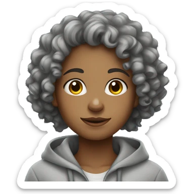 Curly haired girl in a gray hoodie sticker