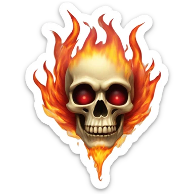 flaming skull portrait with red eyes and rose sticker