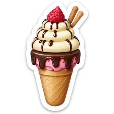 ice cream with fruits and chocolate sauce sticker
