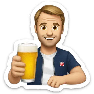 macron drink beer with two pint sticker