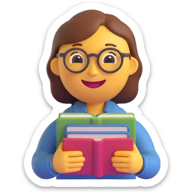 3D smiley emoji, circular shape, wearing teacher glasses, holding a book, with a funny and kind facial expression, transparent background sticker