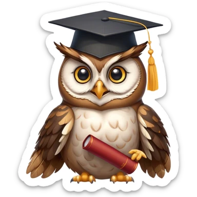 Owl smiling with graduation hat and diploma in claws sticker