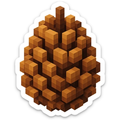 voxel-style pine cone with natural brown tones, closed and compact sticker