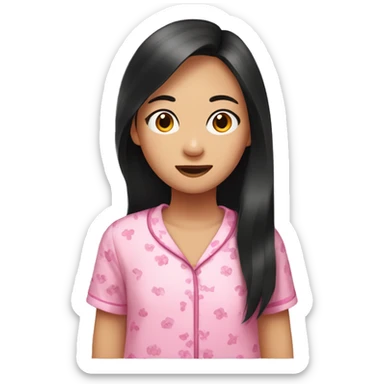 Asian girl with dark long hair wearing pink pajamas at a sleepover sticker