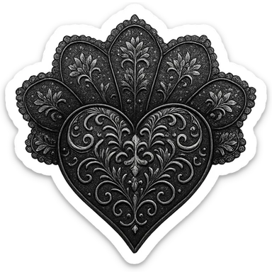 gothic style heart in black and silver with a lace fan sticker