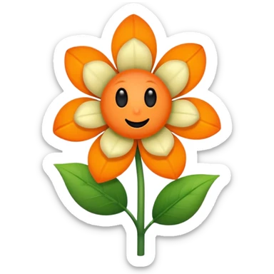 Green stem, white bud with black cartoony face: ;p. And six heart shaped yellowish orange petals sticker