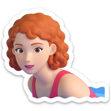 thin 18-year-old white female athlete swimmer with curly red hair about to enter a pool sticker