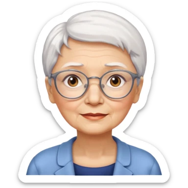 Create me emoji of an old lady. Short white hair to left side. Square glasses. Brown eyes. Rounded bigger face sticker