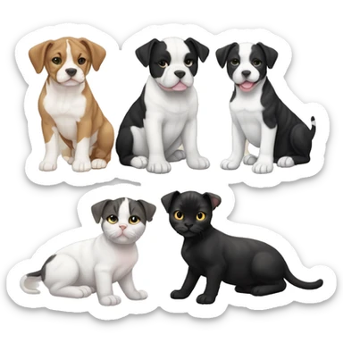 Black and white English staffordshire puppy full body and black cat and tabby cat sticker