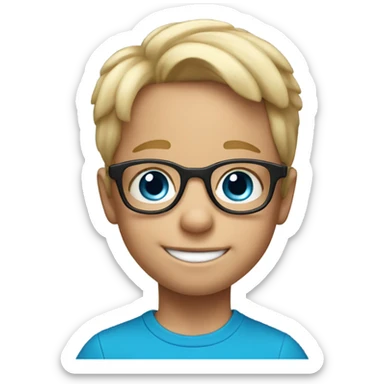 smiling 5 year old boy with big blue eyes and glasses blonde sticker