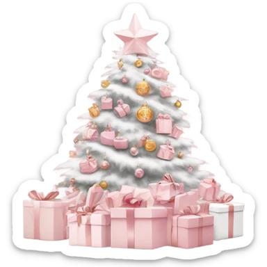 Light pink Christmas gifts under a white Christmas tree  sticker