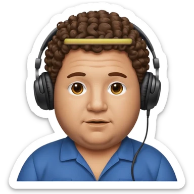 fat man with curly hair and headphones sticker