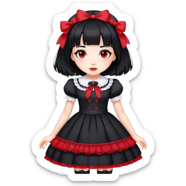 girl in black Lolita dress with black hair and red tips sticker