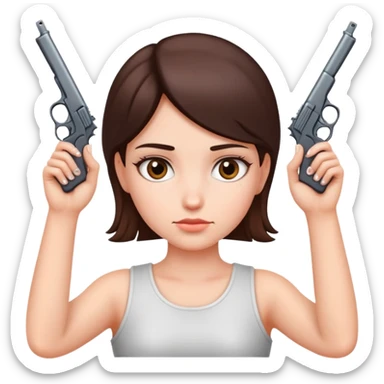 hands and fingers in the shape of a gun being held to both sides of a girls head sticker