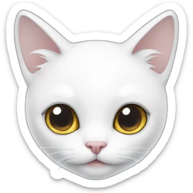 a white cat with two grey dots on the top of its head sticker