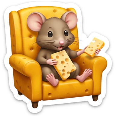 Rat in a lounge chair with a cheese sticker