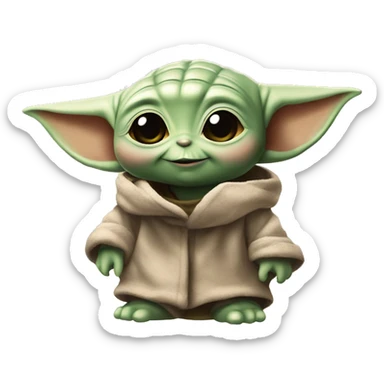 Baby Yoda Beybie Yoda with hearts around the head 💖 - shows love for his building tool or gadget, smiles happily. sticker