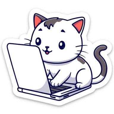 cute sticker of a cat typing on a laptop sticker