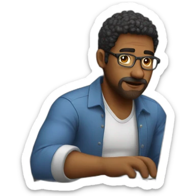 developer man working on macbook, make this a bit fair sticker