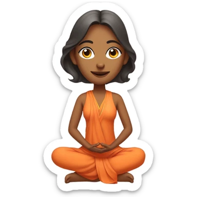 an  Indian woman, sleeveless pastel shirt
 yogi with a peaceful and meditative expression. The character should be wearing an orange robe, symbolizing traditional yogic attire. The yogi can be sitting in a lotus position sticker