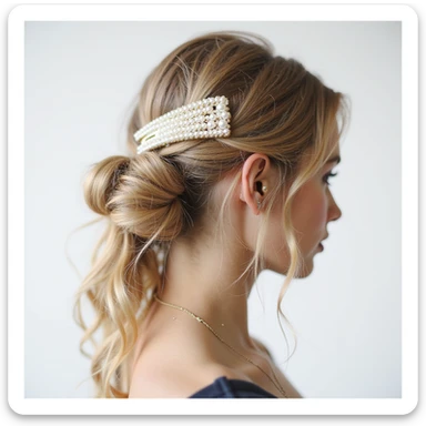 realistic hairclip with pearl finish, photorealistic, isolated, no hair, neutral background sticker