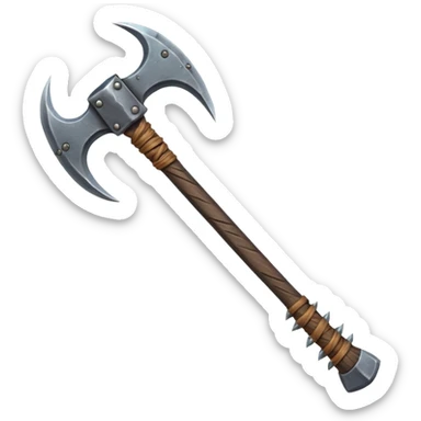 savage barbarian axe object icon, spiked double blade, battle-worn metal, scratches, heavy fantasy weapon, 3D cartoon, mobile game icon style, centered, clean background, no text, no watermark sticker