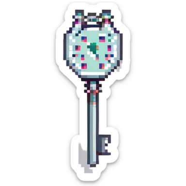 lockpick, real-life shape, Minecraft style, pixelated, metallic sticker