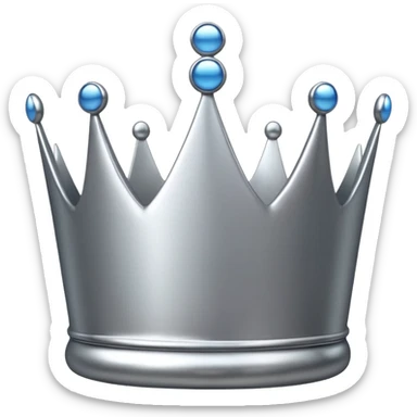A luxury silver crown emoji, chrome metallic finish, smooth rounded edges, subtle sparkle, polished reflective surface, cute proportions, iOS emoji style, centered on a clean white background, soft studio lighting, no outlines sticker