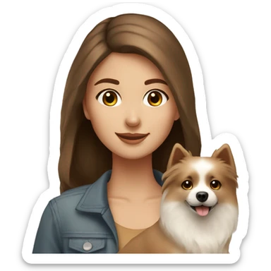 beautiful girl with brown hair with her beige spitz dog sticker