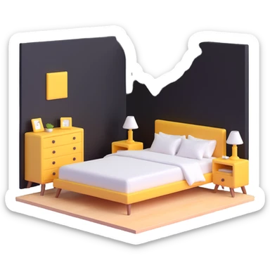simple bedroom with white walls, bed, nightstand and dresser sticker