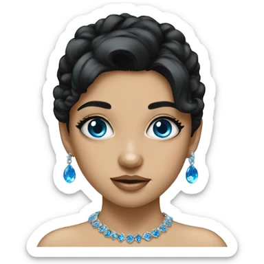 portrait of black haired and blue eyes girl with jewelry  sticker