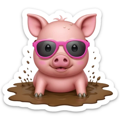 cute pig wearing cool sunglasses and bathing on all fours sticker