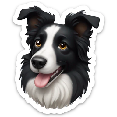 Border Collie with folded ears and completely black fur sticking out her tongue sticker
