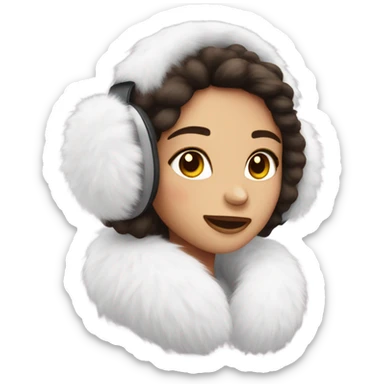 Girl in white big fluffy fur earmuffs sticker