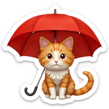 orange cat hold red umbrella sticker