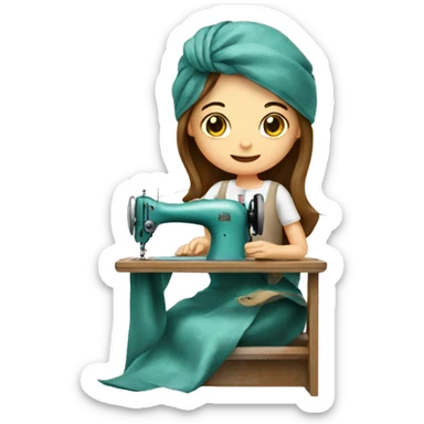 Sewing girl sticker